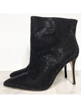 L’agence Mariette Pointy Toe Black Rhinestone Heeled Bootie 9 1/2
